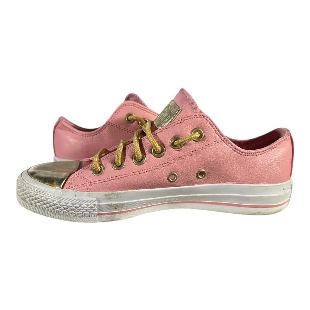 Converse All Star Women’s Chuck Taylor Low Top Leather Pink Sneakers Gold Sz 7.5